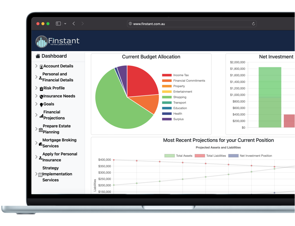 Example of personalised financial modelling tools on Finstant